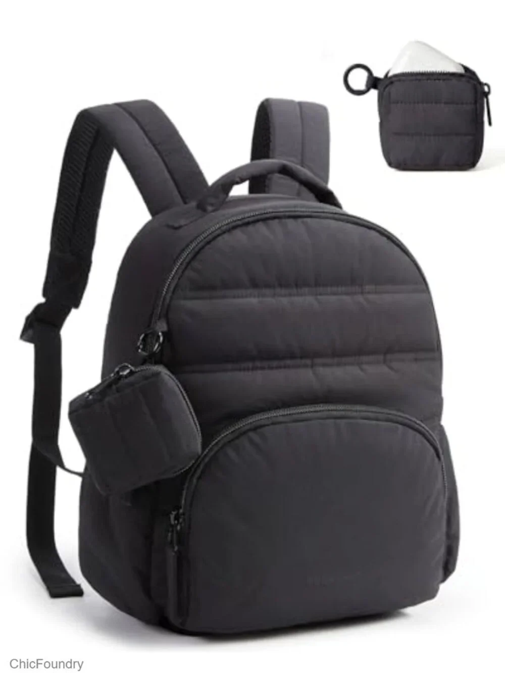 Puffer Mini Backpack with Detachable Pouch, Lightweight Purse, Laptop